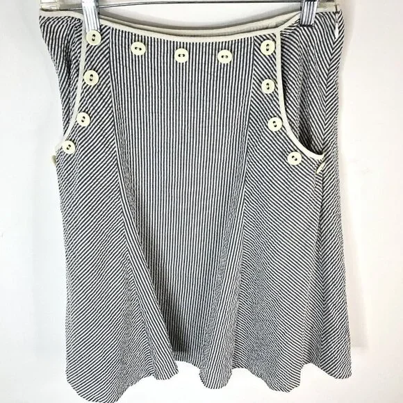 Anthropologie Viola Womens Skirt Size 0 Gray White Seersucker Striped Pockets - Picture 2 of 12